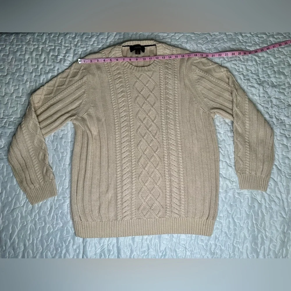 Tasso Elba Men Beige Cable Knit Sweater 100% Cotton Vintage-Inspired Pullover L - Picture 9 of 12